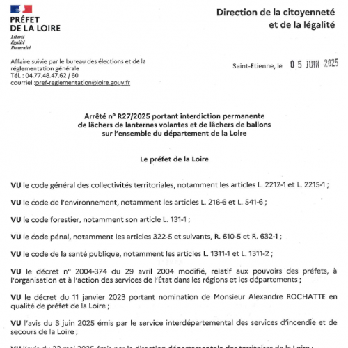 Arrêté portant sur les lâchers de Lanternes